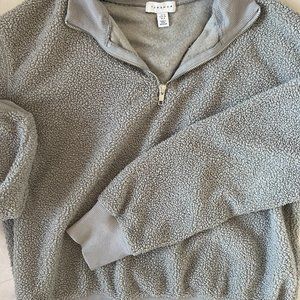 TOPSHOP gray teddy quarter zip sweater
